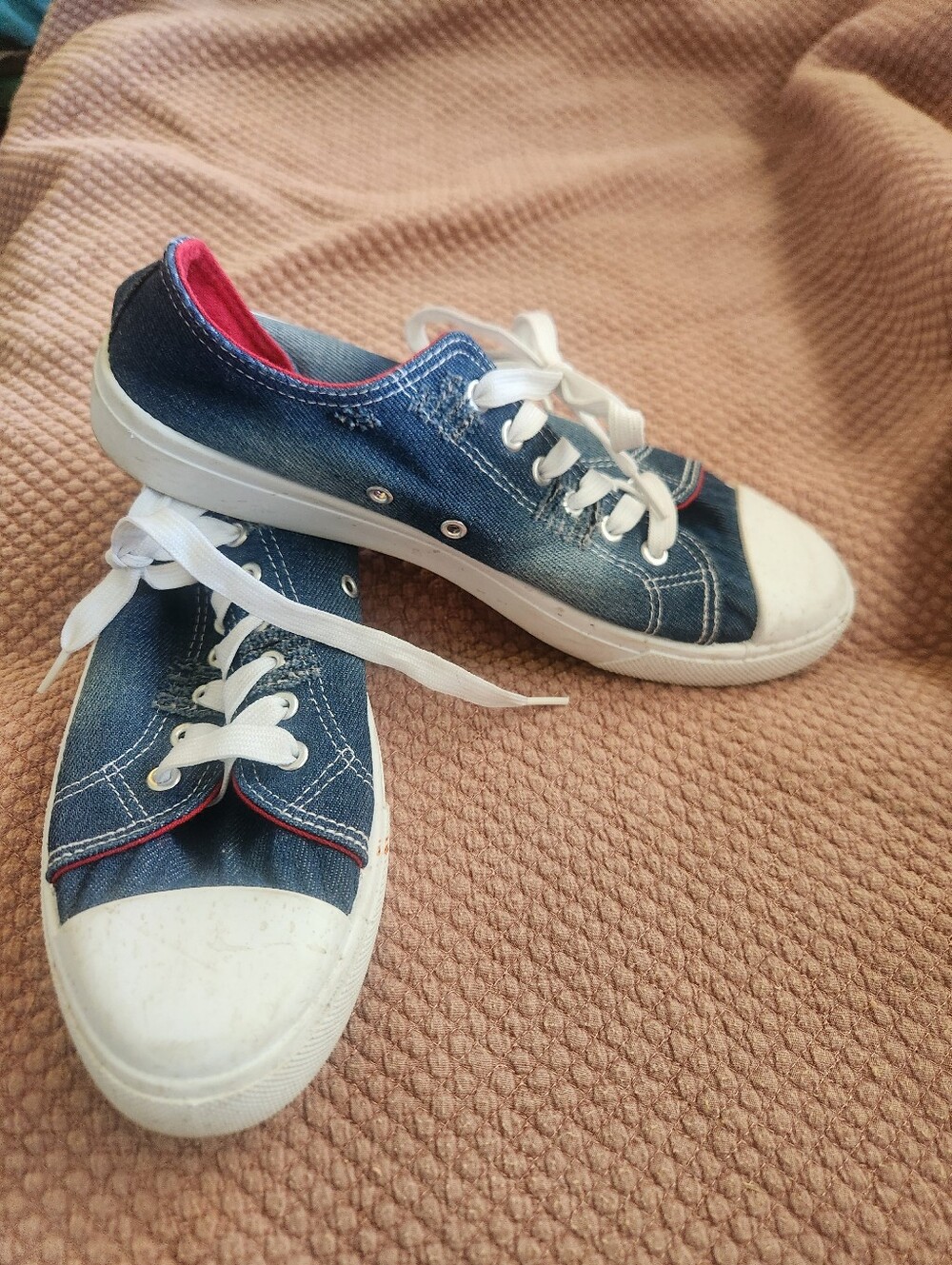 Bobbie Brooks Denim  Lace-Up Sneakers With Some Distressed Looks
